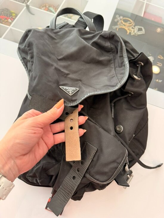 Vintage Prada Tessuto Nylon Backpack Black Triangle Logo 90s Made in Italy